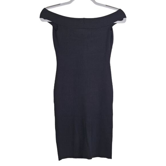 Express Super Body Contour Black Ribbed Mini Dress Drop Shoulder M - Picture 2 of 9